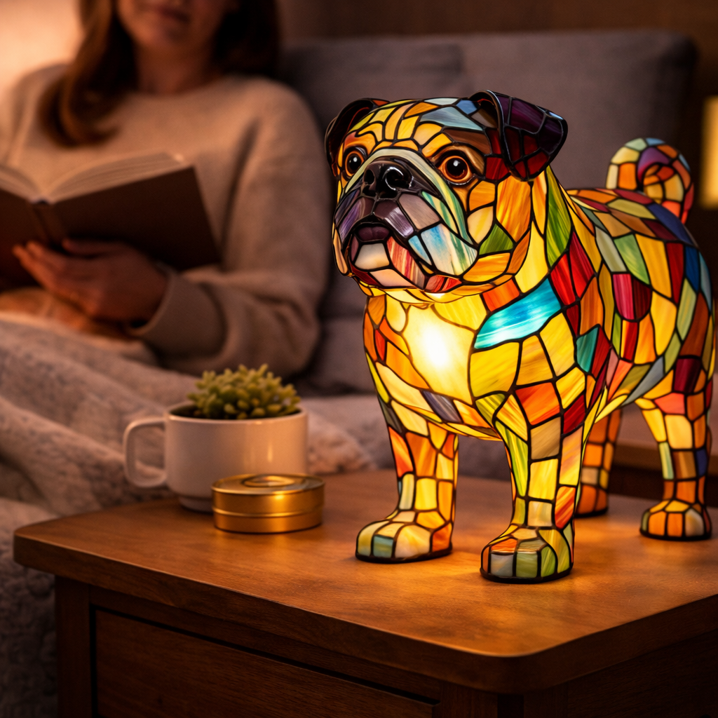Stained Glass Dog Silhouette Decorative Animal Table Lamp