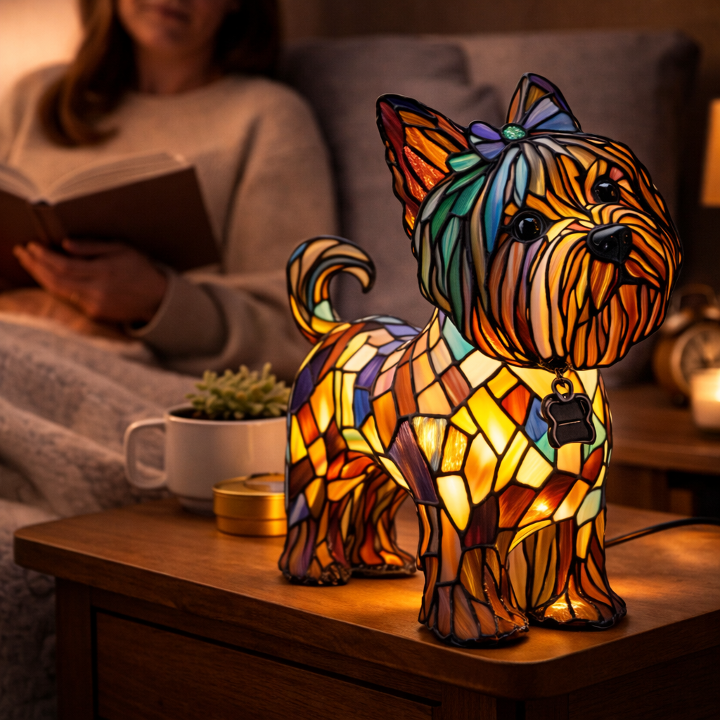 Stained Glass Dog Silhouette Decorative Animal Table Lamp