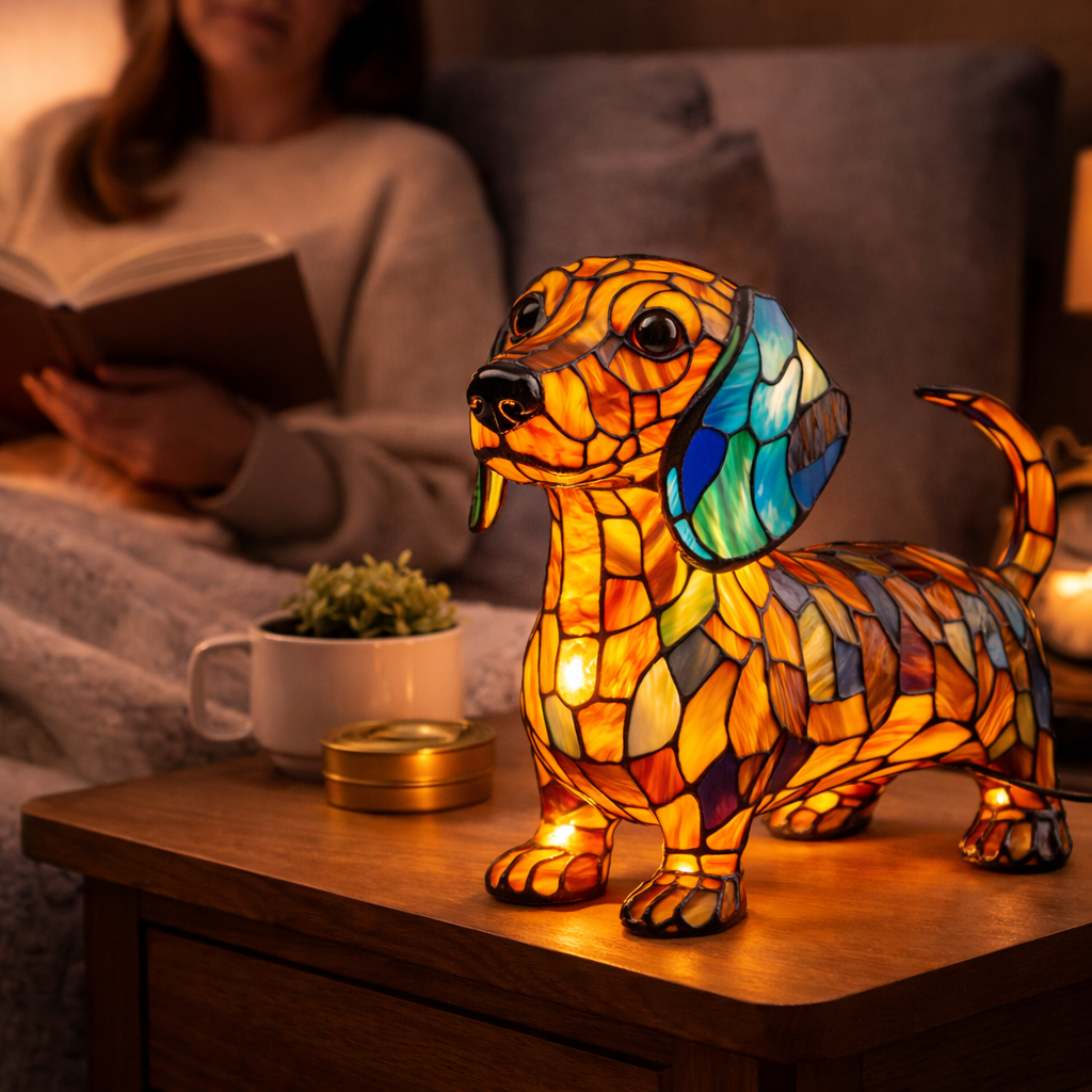 Stained Glass Dog Silhouette Decorative Animal Table Lamp