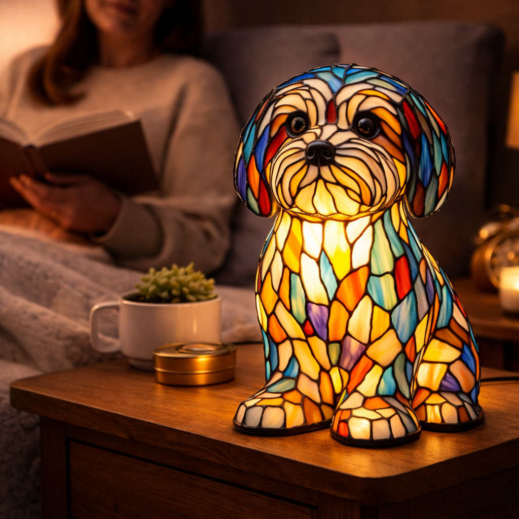 Stained Glass Dog Silhouette Decorative Animal Table Lamp