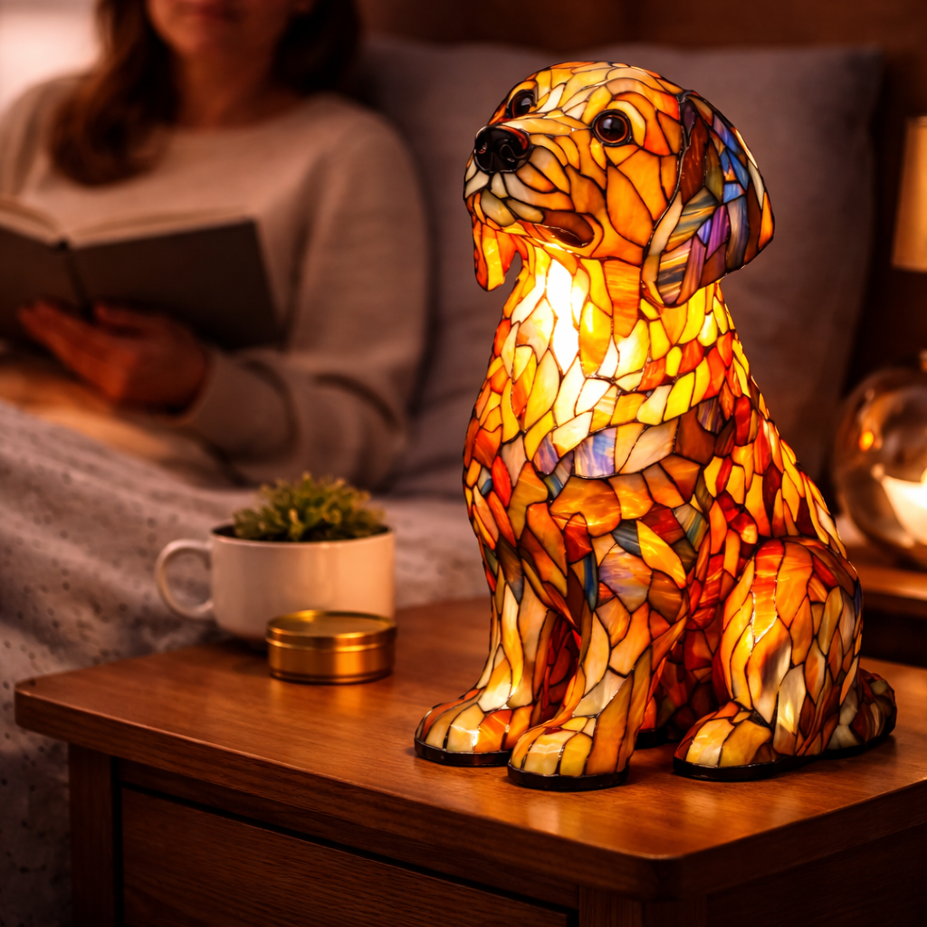 Stained Glass Dog Silhouette Decorative Animal Table Lamp