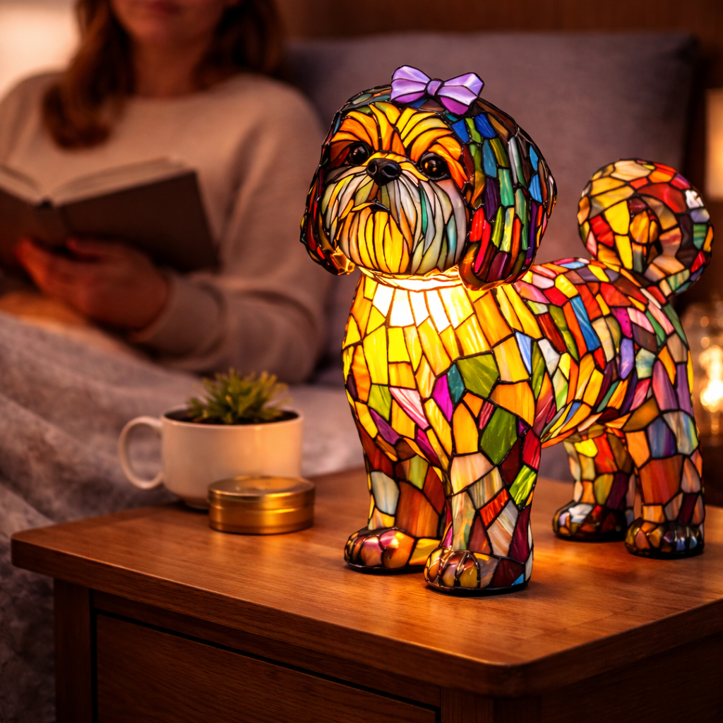 Stained Glass Dog Silhouette Decorative Animal Table Lamp