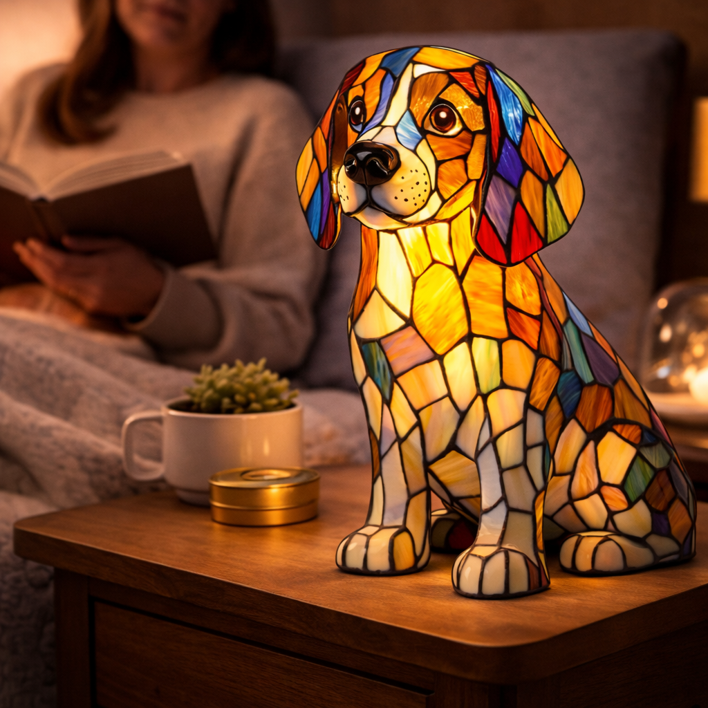 Stained Glass Dog Silhouette Decorative Animal Table Lamp