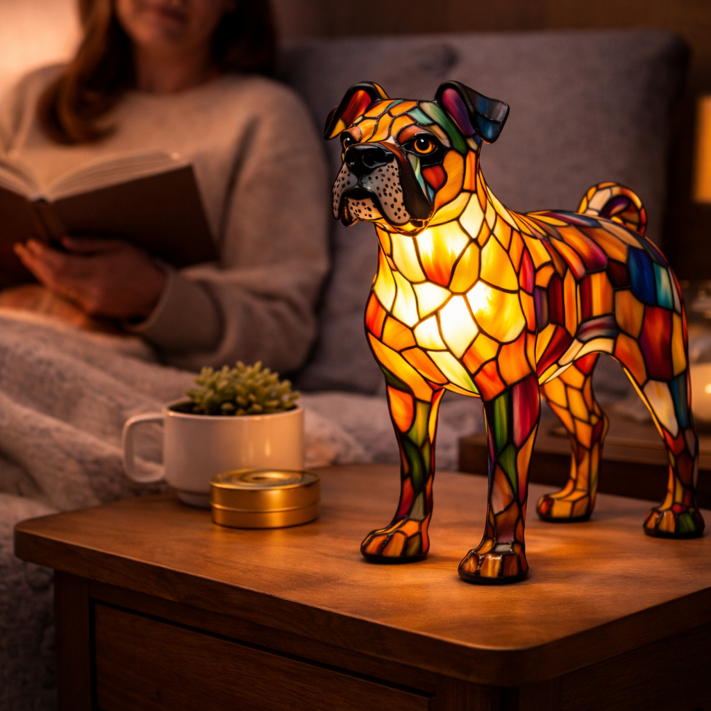 Stained Glass Dog Silhouette Decorative Animal Table Lamp