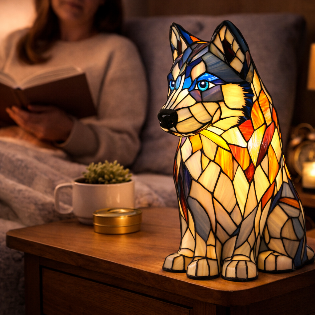 Stained Glass Dog Silhouette Decorative Animal Table Lamp