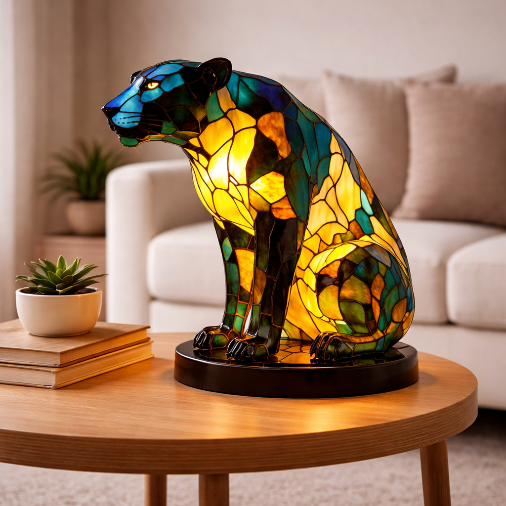 Stained Glass Style Animal Figurine Accent Table Lamp