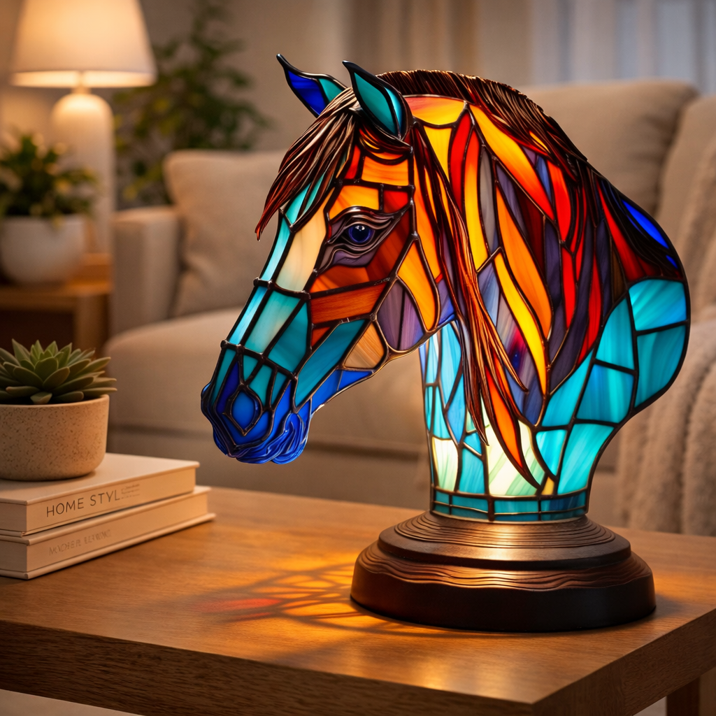 Stained Glass Style Animal Figurine Accent Table Lamp