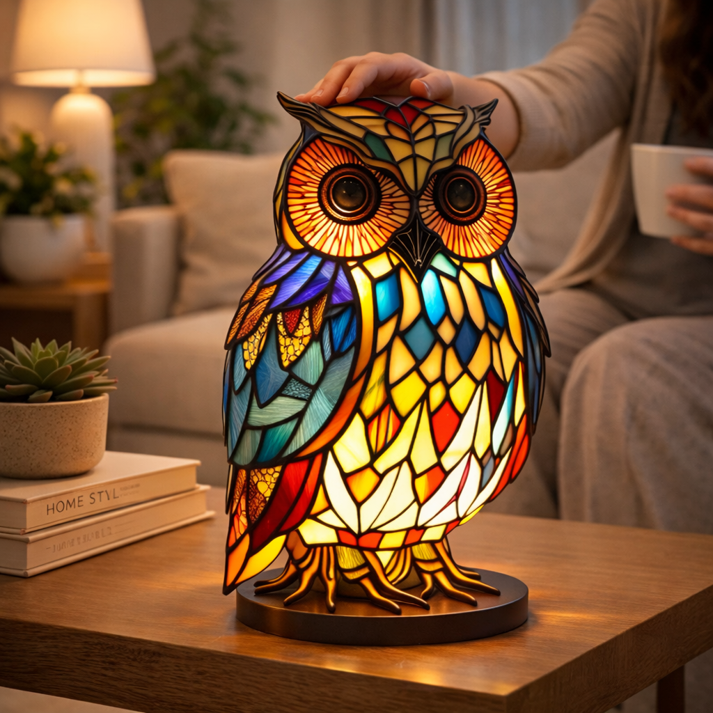 Stained Glass Style Animal Figurine Accent Table Lamp