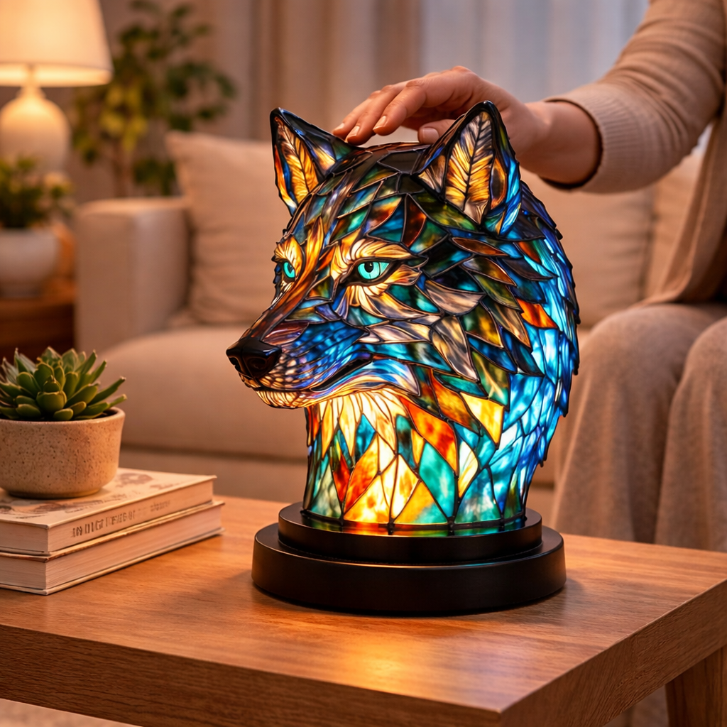 Stained Glass Style Animal Figurine Accent Table Lamp