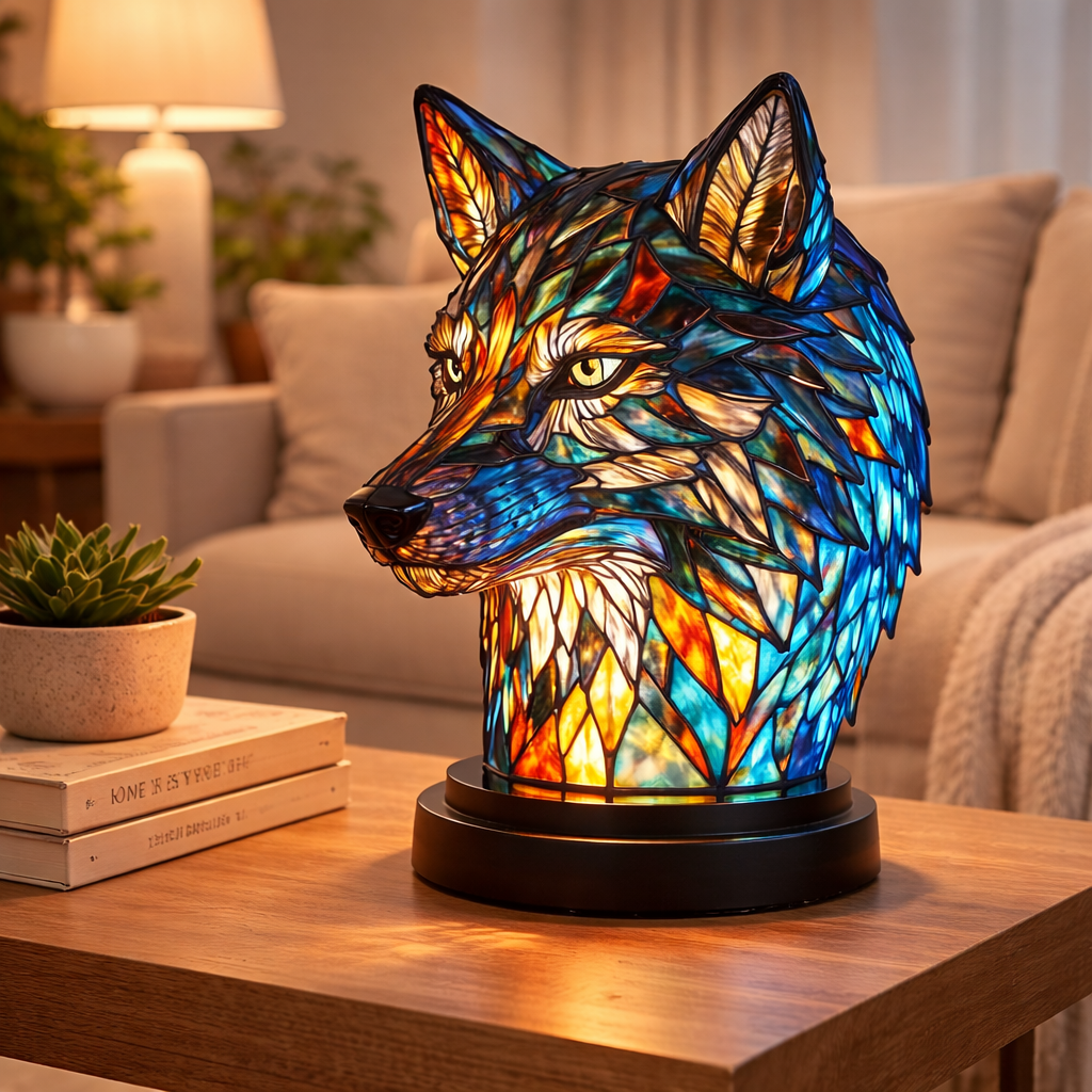Stained Glass Style Animal Figurine Accent Table Lamp