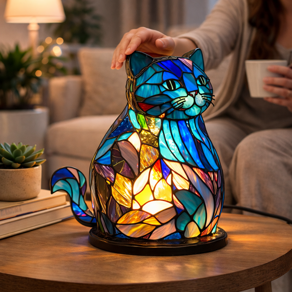 Stained Glass Style Animal Figurine Accent Table Lamp