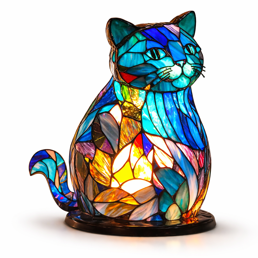 Stained Glass Style Animal Figurine Accent Table Lamp