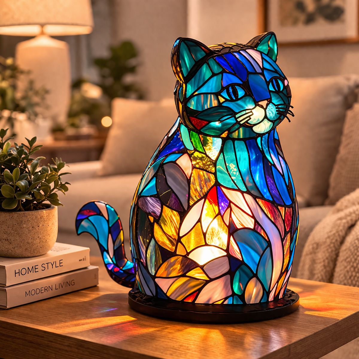 Stained Glass Style Animal Figurine Accent Table Lamp