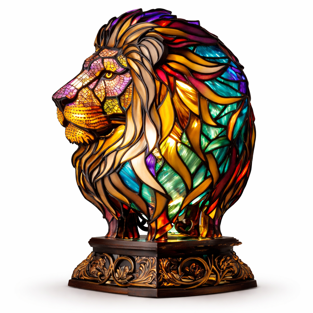 Stained Glass Style Animal Figurine Accent Table Lamp