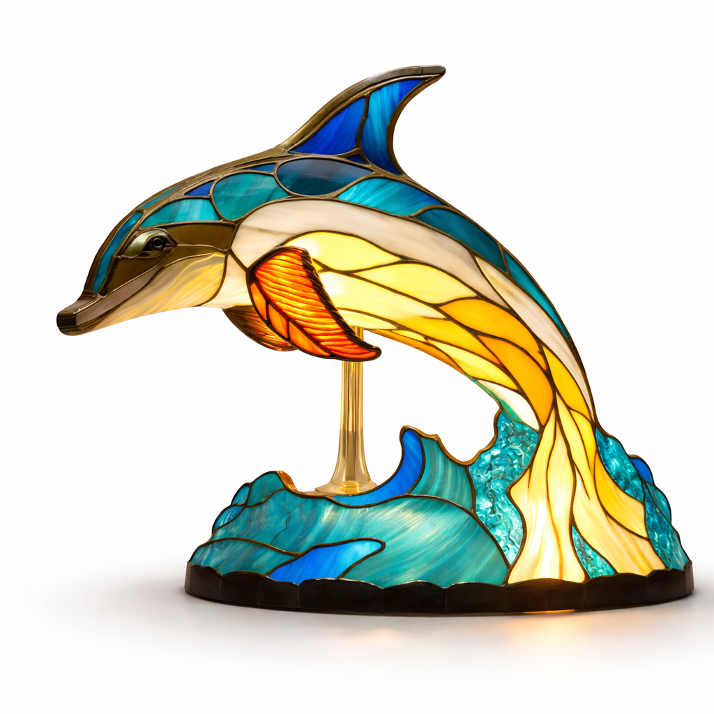Stained Glass Style Animal Figurine Accent Table Lamp