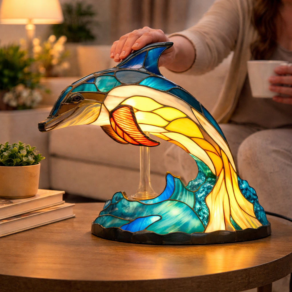 Stained Glass Style Animal Figurine Accent Table Lamp