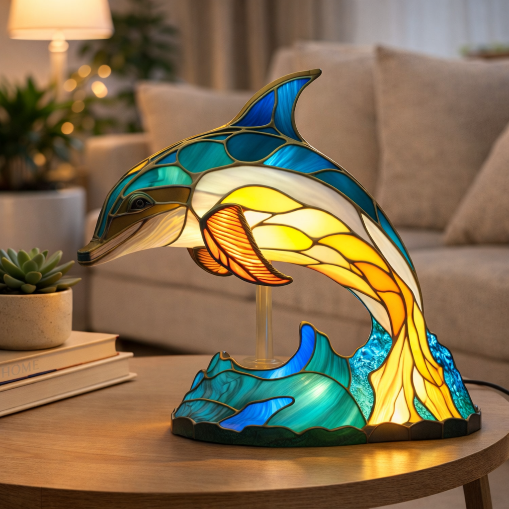 Stained Glass Style Animal Figurine Accent Table Lamp