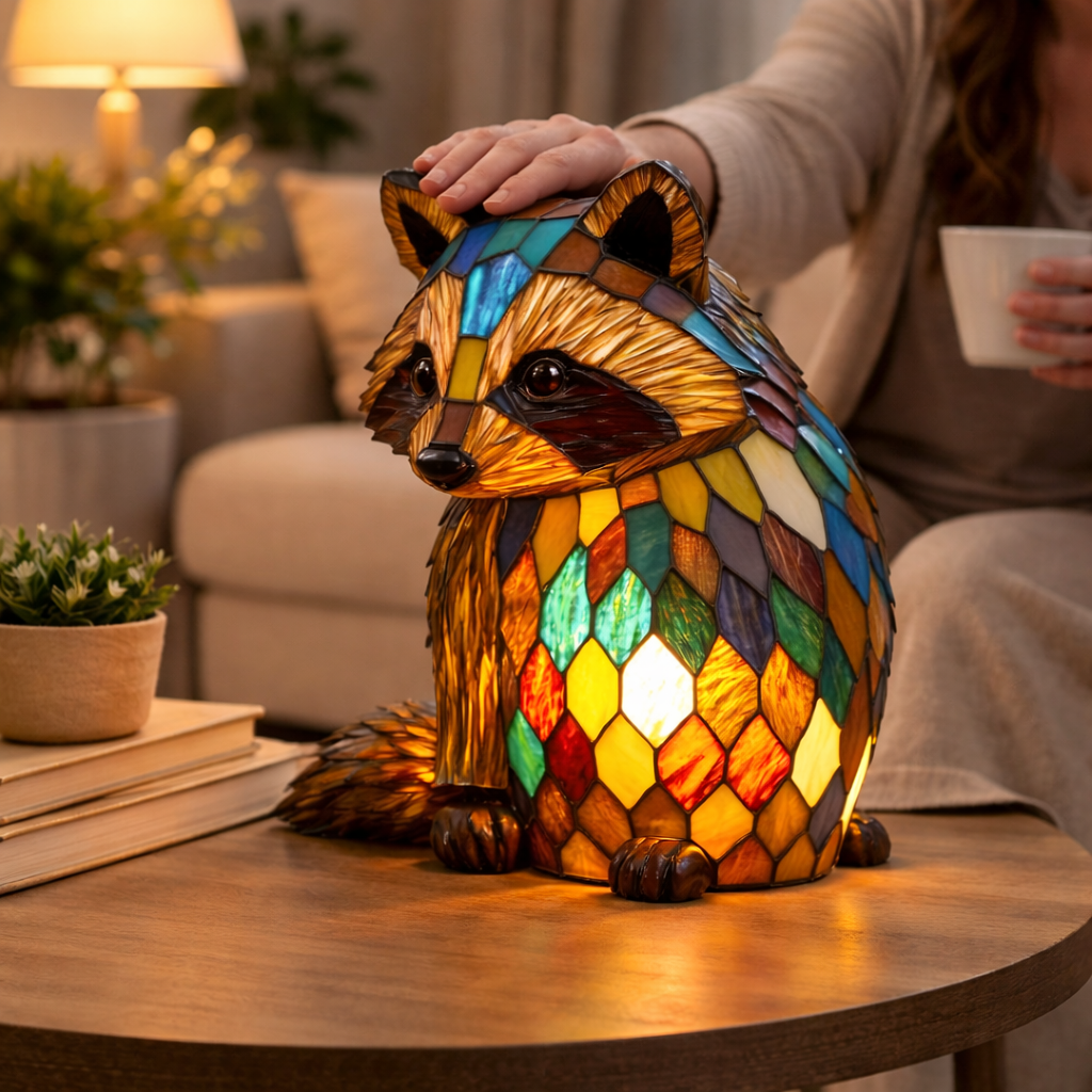 Stained Glass Style Animal Figurine Accent Table Lamp