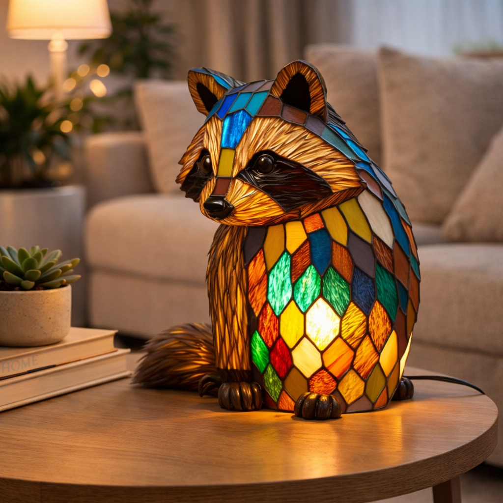 Stained Glass Style Animal Figurine Accent Table Lamp