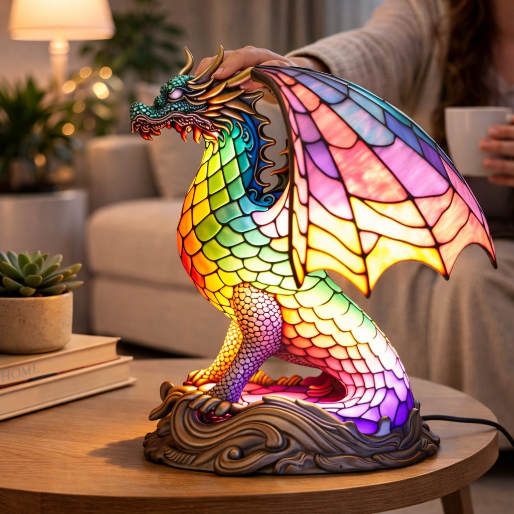 Stained Glass Style Animal Figurine Accent Table Lamp