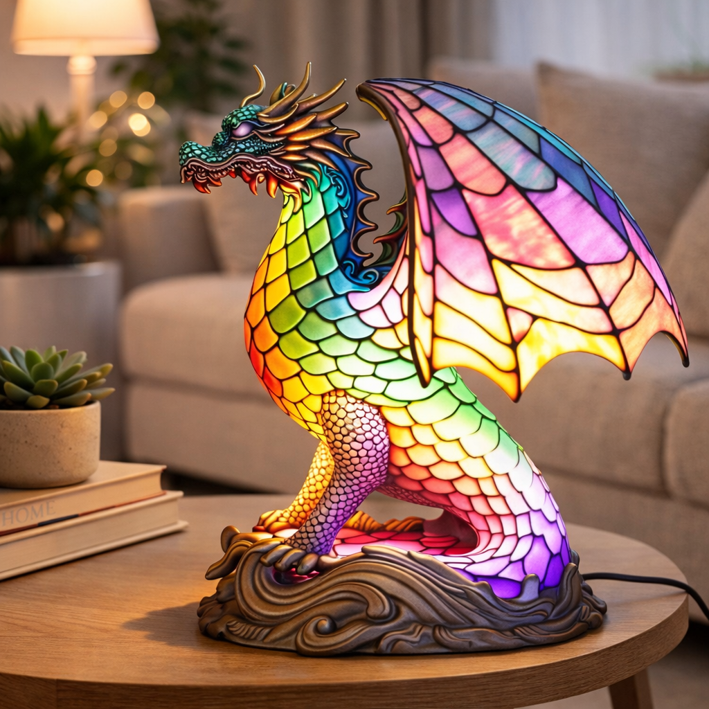 Stained Glass Style Animal Figurine Accent Table Lamp