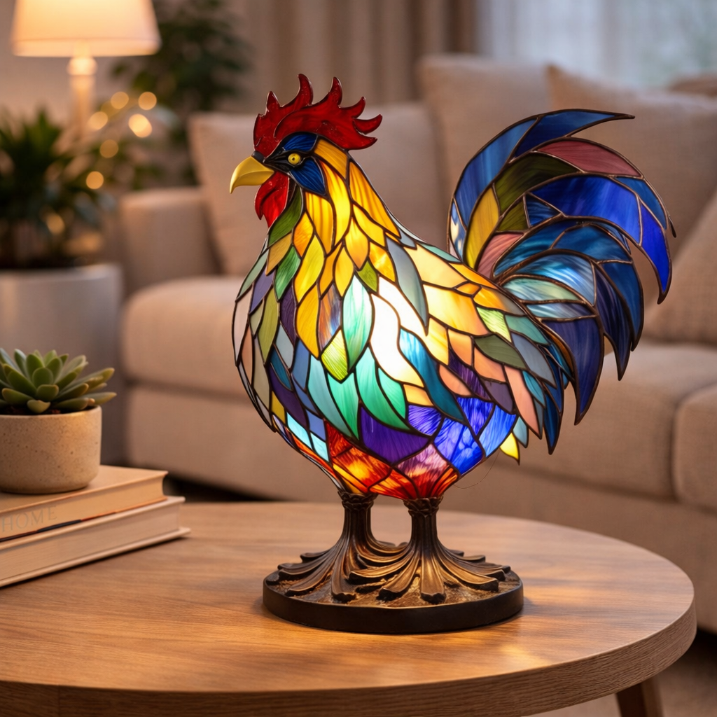 Stained Glass Style Animal Figurine Accent Table Lamp