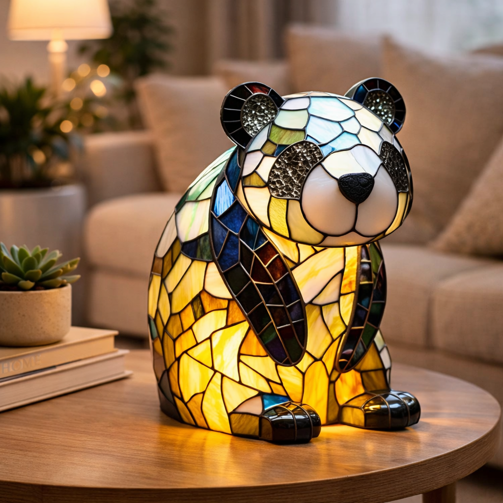 Stained Glass Style Animal Figurine Accent Table Lamp