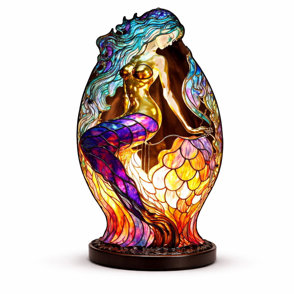 Stained Glass Style Animal Figurine Accent Table Lamp