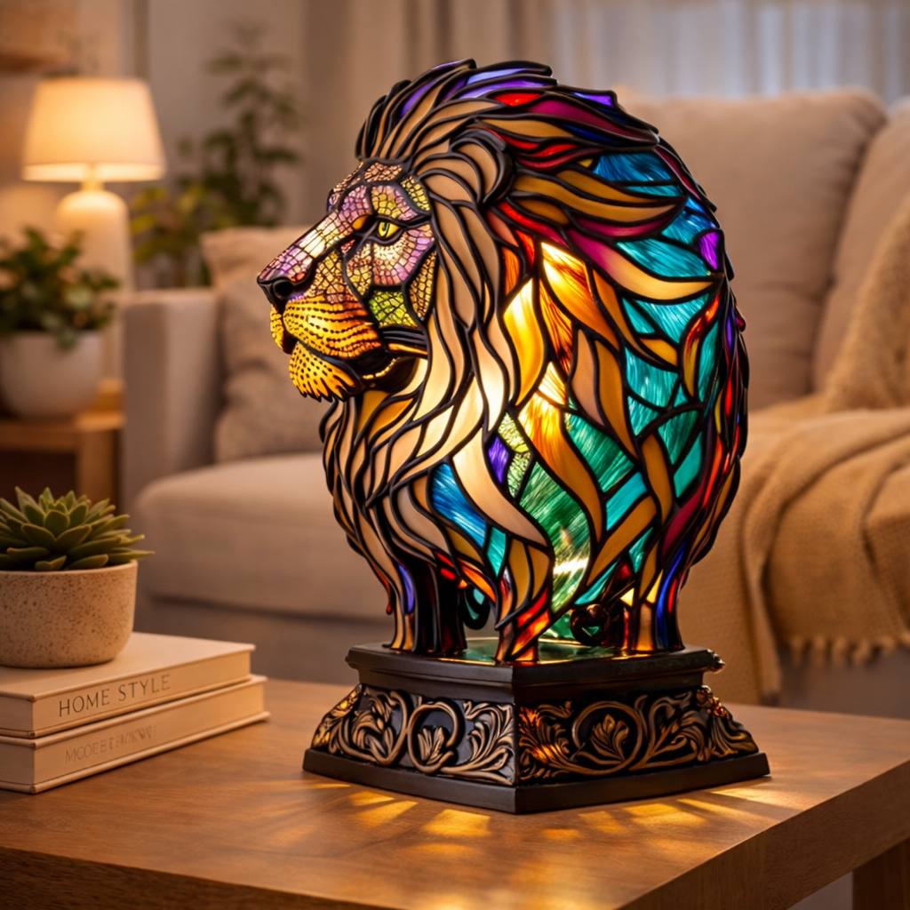 Stained Glass Style Animal Figurine Accent Table Lamp