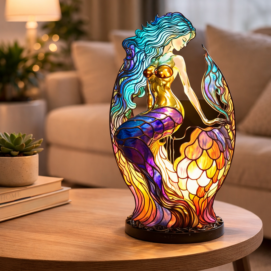 Stained Glass Style Animal Figurine Accent Table Lamp