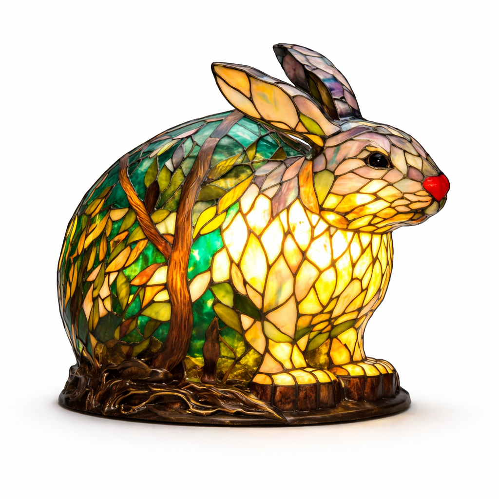 Stained Glass Style Animal Figurine Accent Table Lamp
