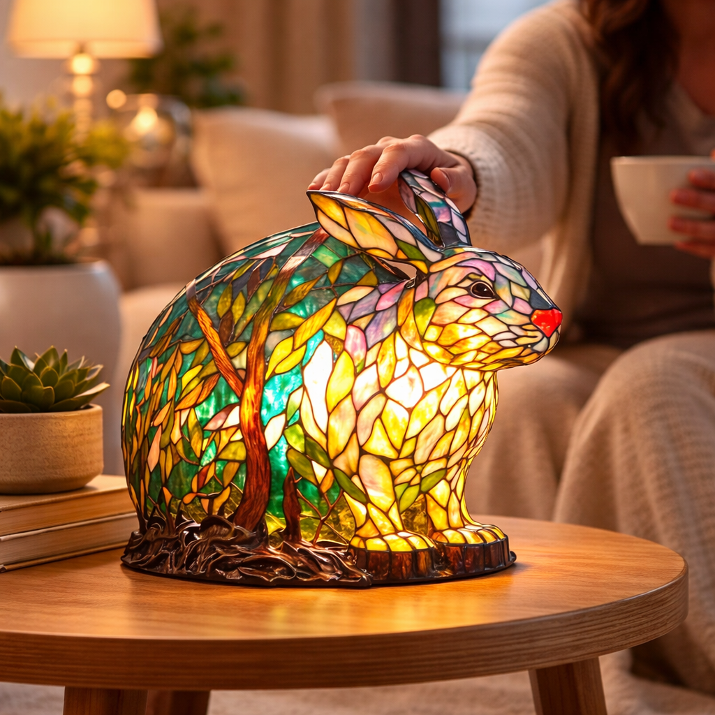 Stained Glass Style Animal Figurine Accent Table Lamp