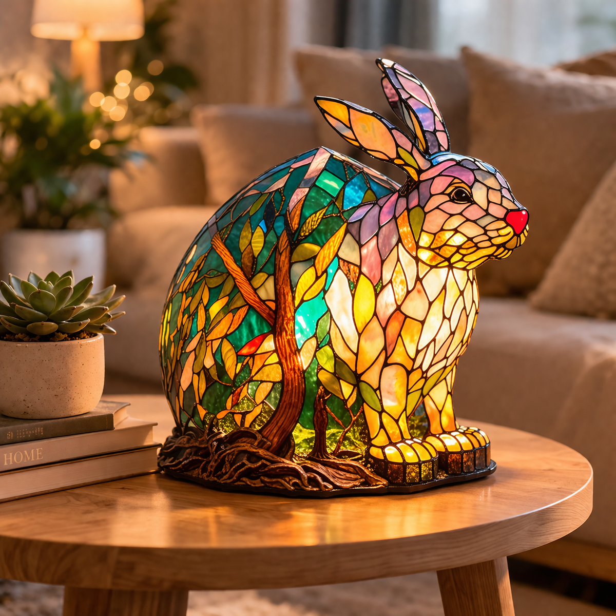 Stained Glass Style Animal Figurine Accent Table Lamp