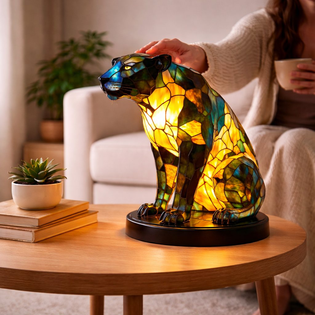 Stained Glass Style Animal Figurine Accent Table Lamp