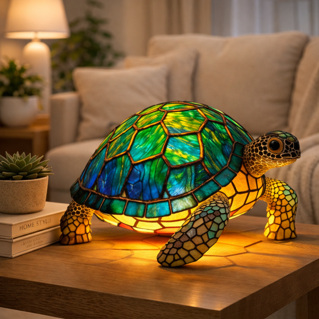 Stained Glass Style Animal Figurine Accent Table Lamp