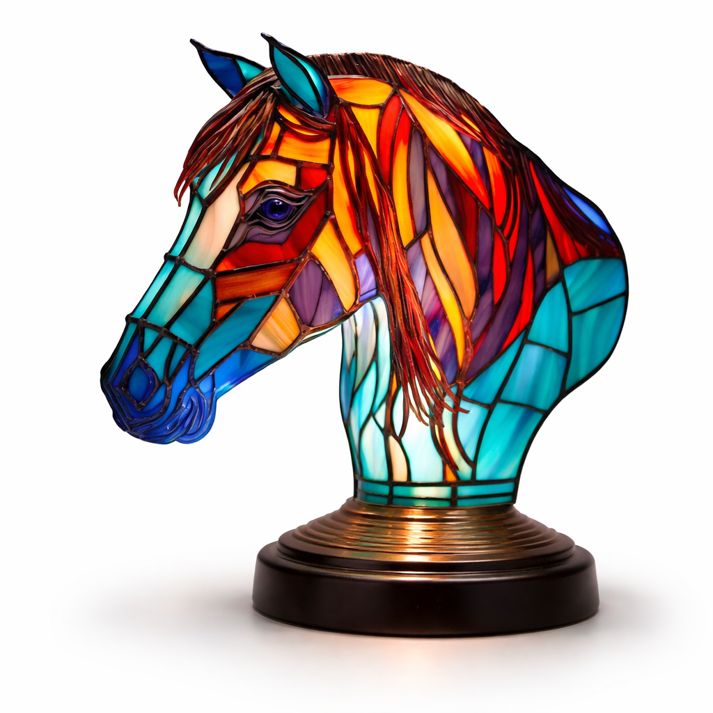 Stained Glass Style Animal Figurine Accent Table Lamp