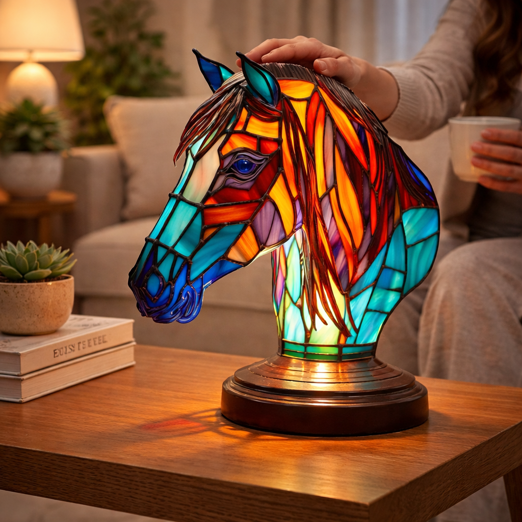 Stained Glass Style Animal Figurine Accent Table Lamp