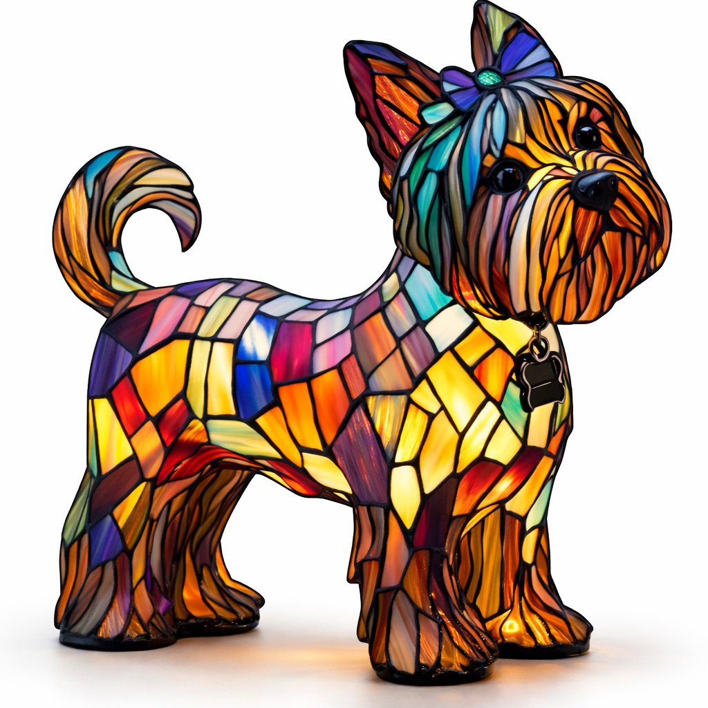 Stained Glass Dog Silhouette Decorative Animal Table Lamp