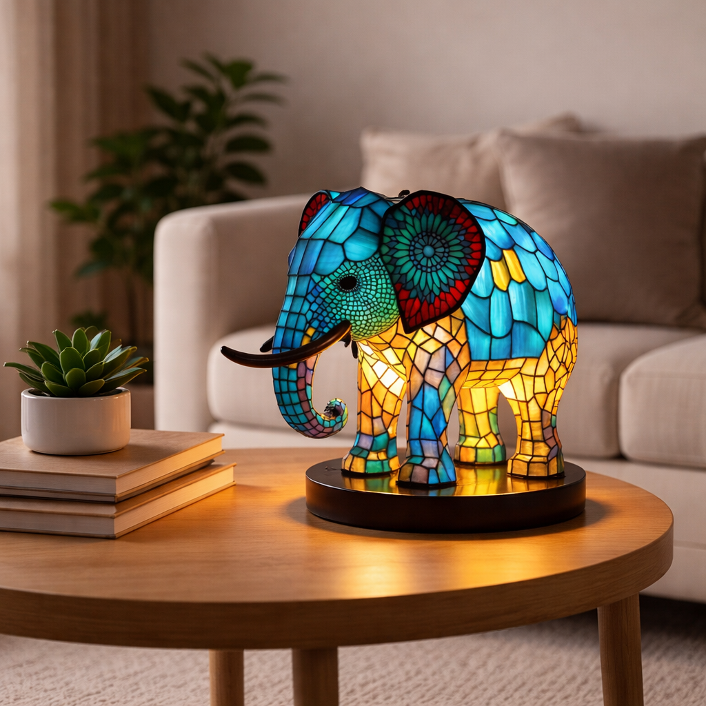 Stained Glass Style Animal Figurine Accent Table Lamp