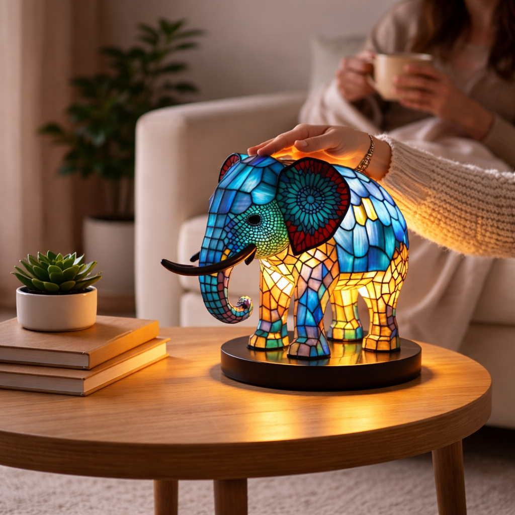 Stained Glass Style Animal Figurine Accent Table Lamp