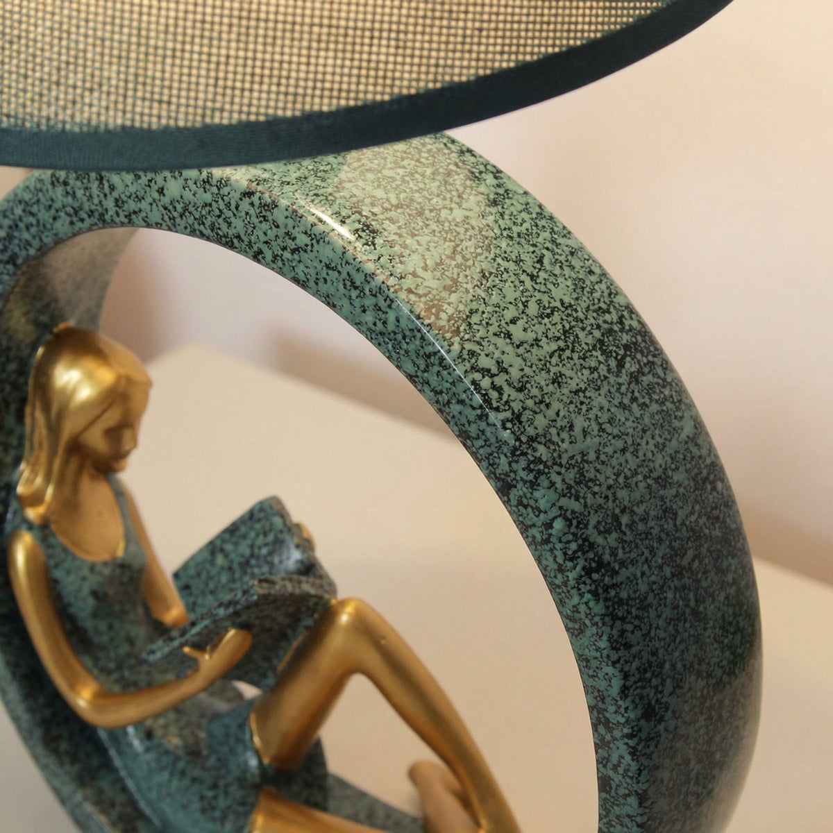 Sculptural Reading Girl Figurine Resin Base Table Lamp