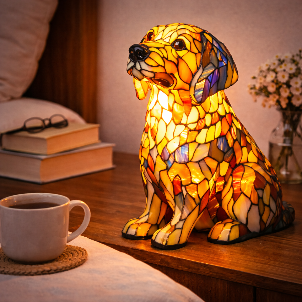Mosaic Stained Glass Dog Design Table Lamp