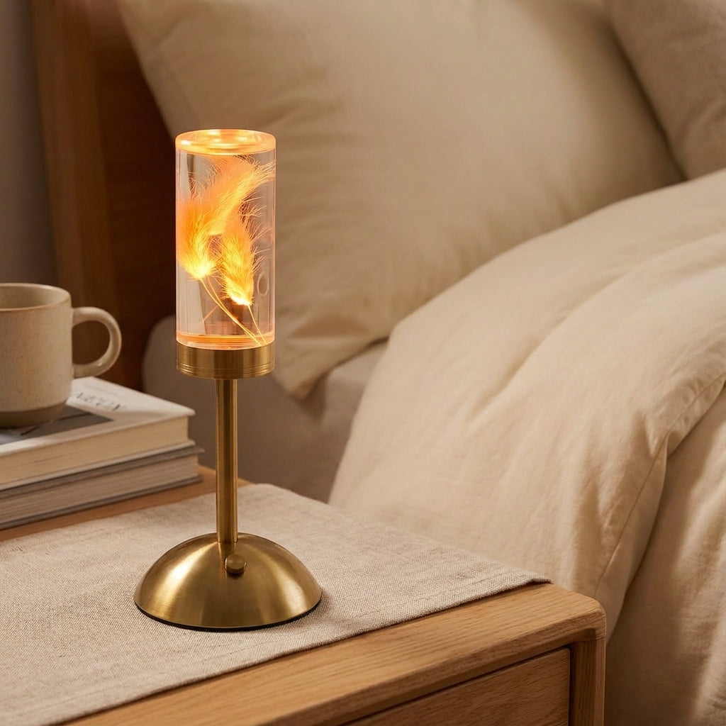 Sculptural Floral Column Cordless Touch Control Table Lamp