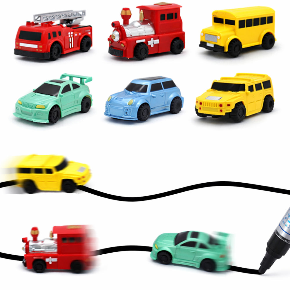 Compact Interactive Pen Guided Track Drawing Toy Car Set