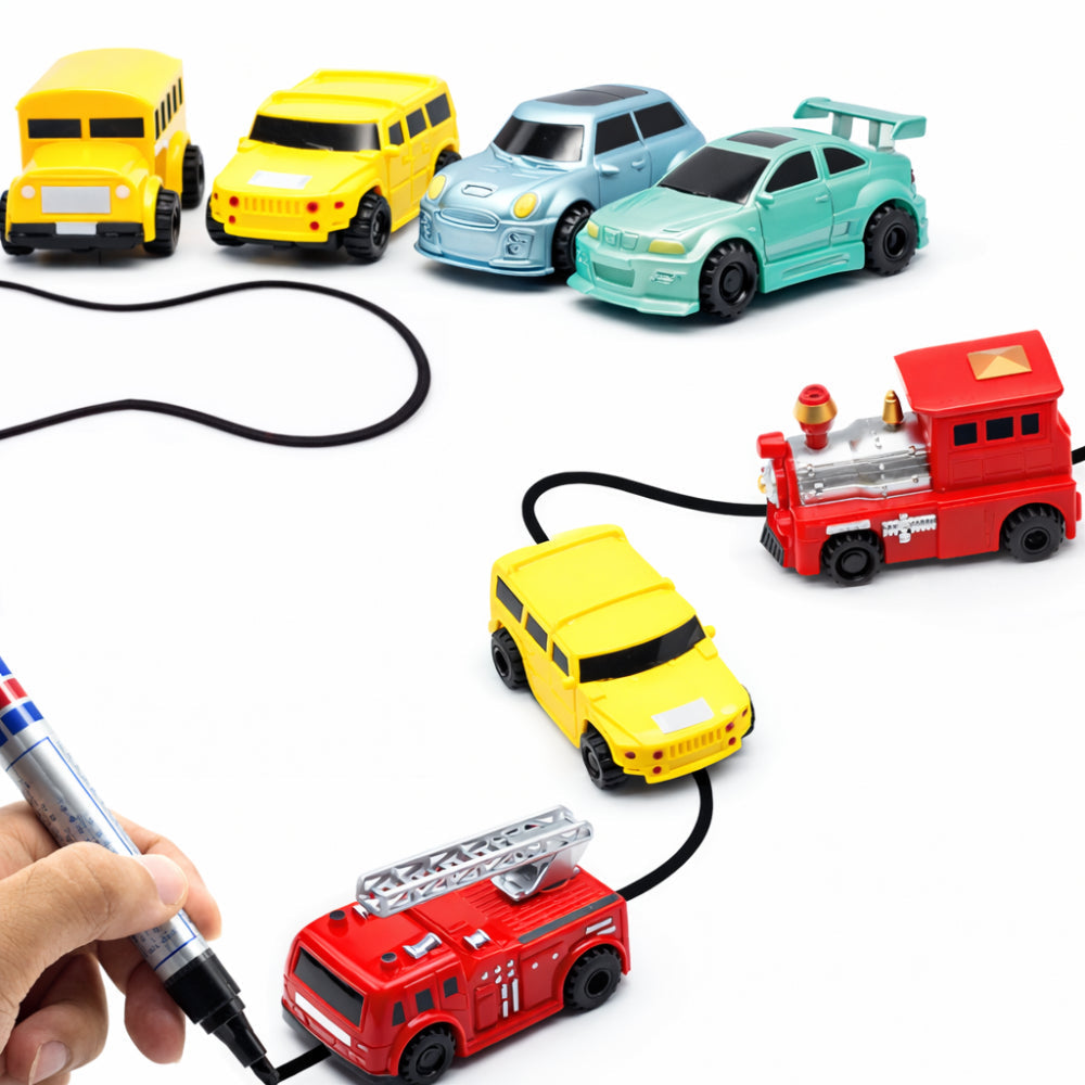 Compact Interactive Pen Guided Track Drawing Toy Car Set