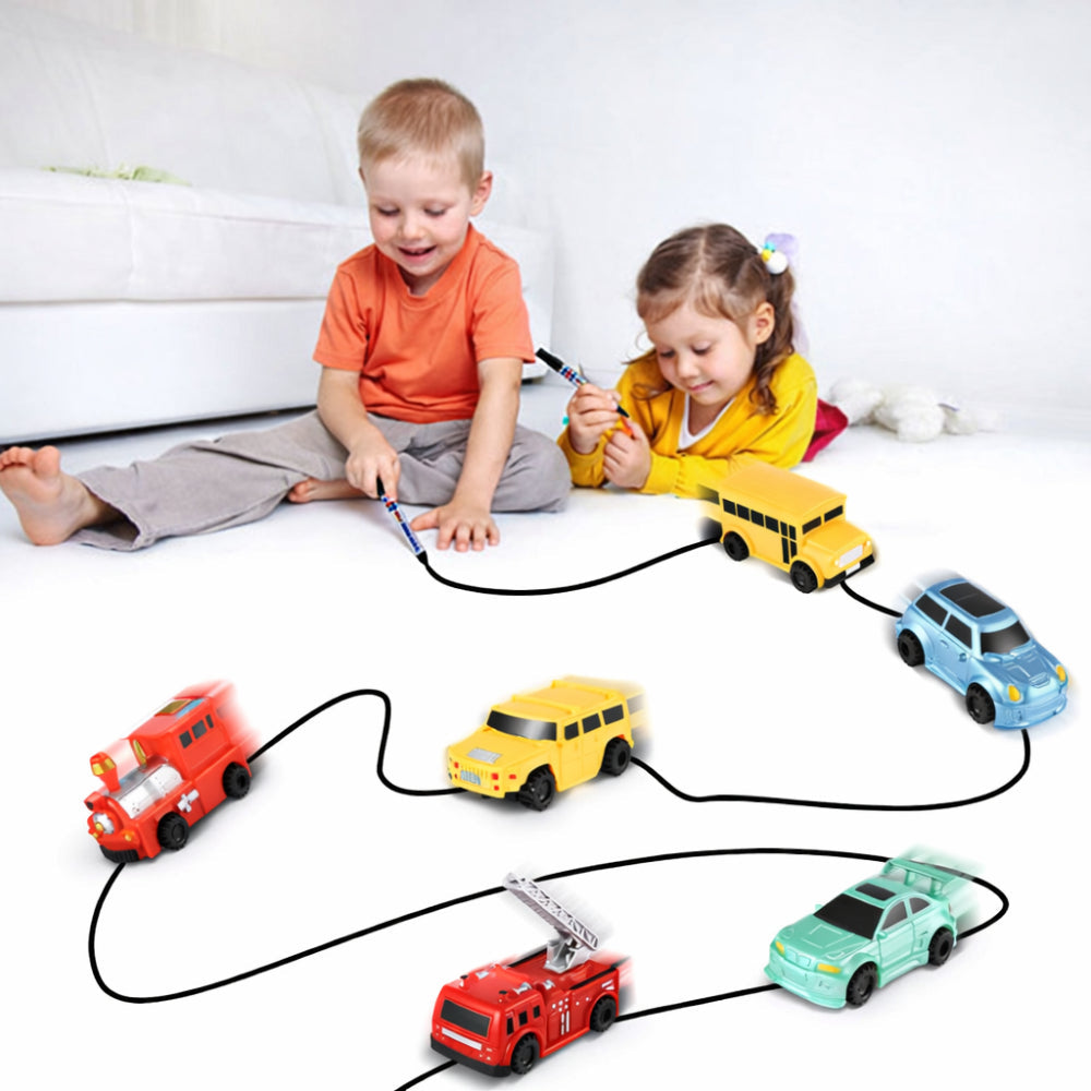 Compact Interactive Pen Guided Track Drawing Toy Car Set