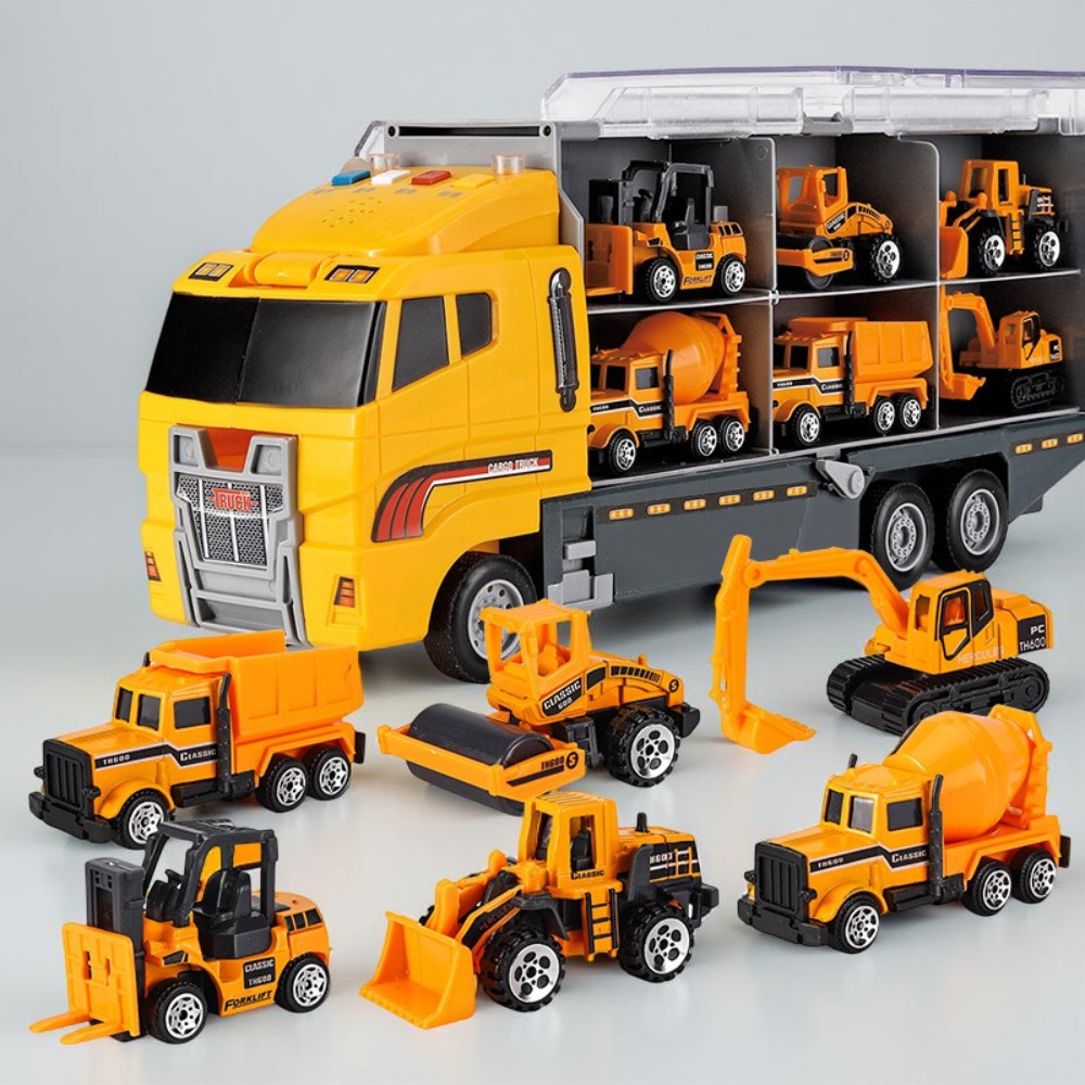 Realistic Alloy Mini Construction Vehicle Carrier Toy Playset