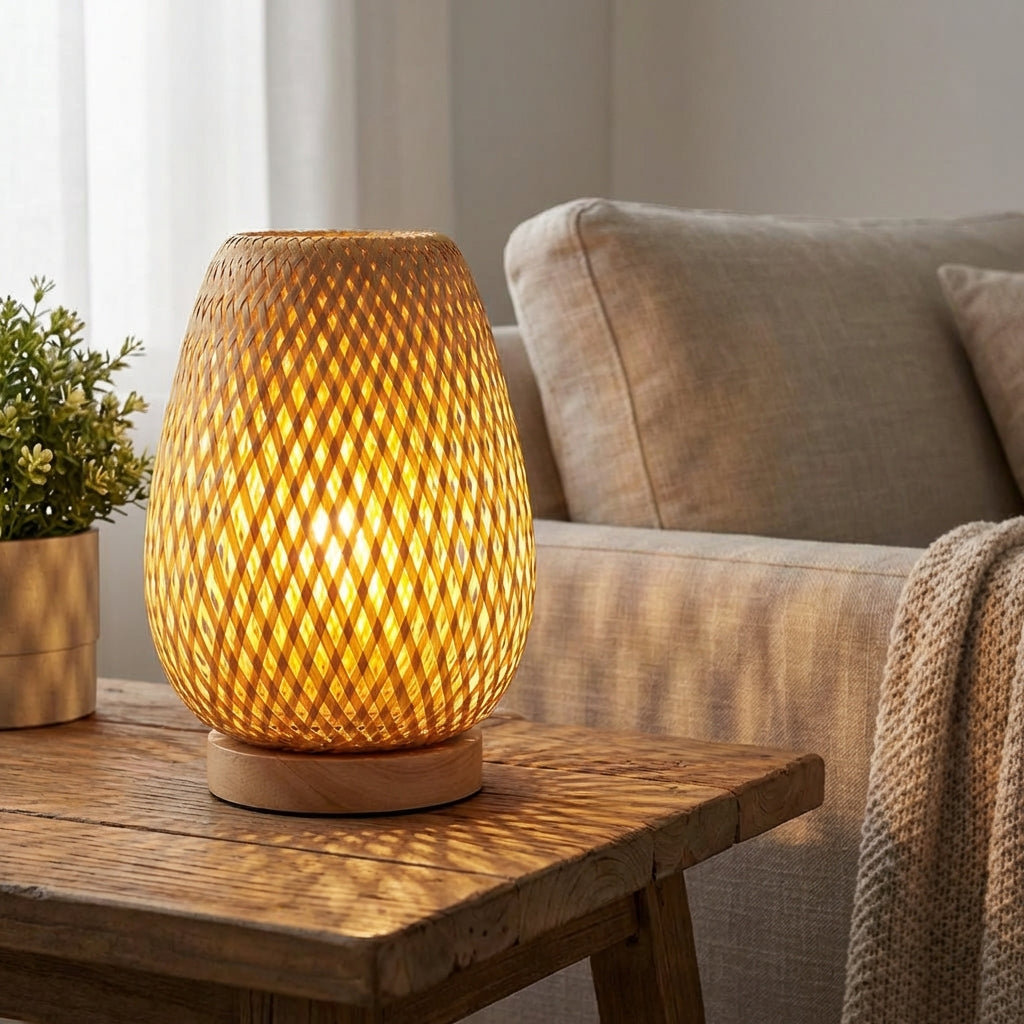 Woven Bamboo Shade Compact USB Powered Table Lamp