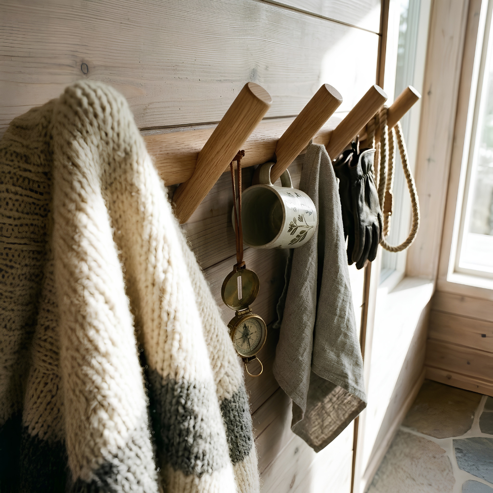 Scandinavian Minimalist Solid Oak Wall Mounted Peg Coat Rack