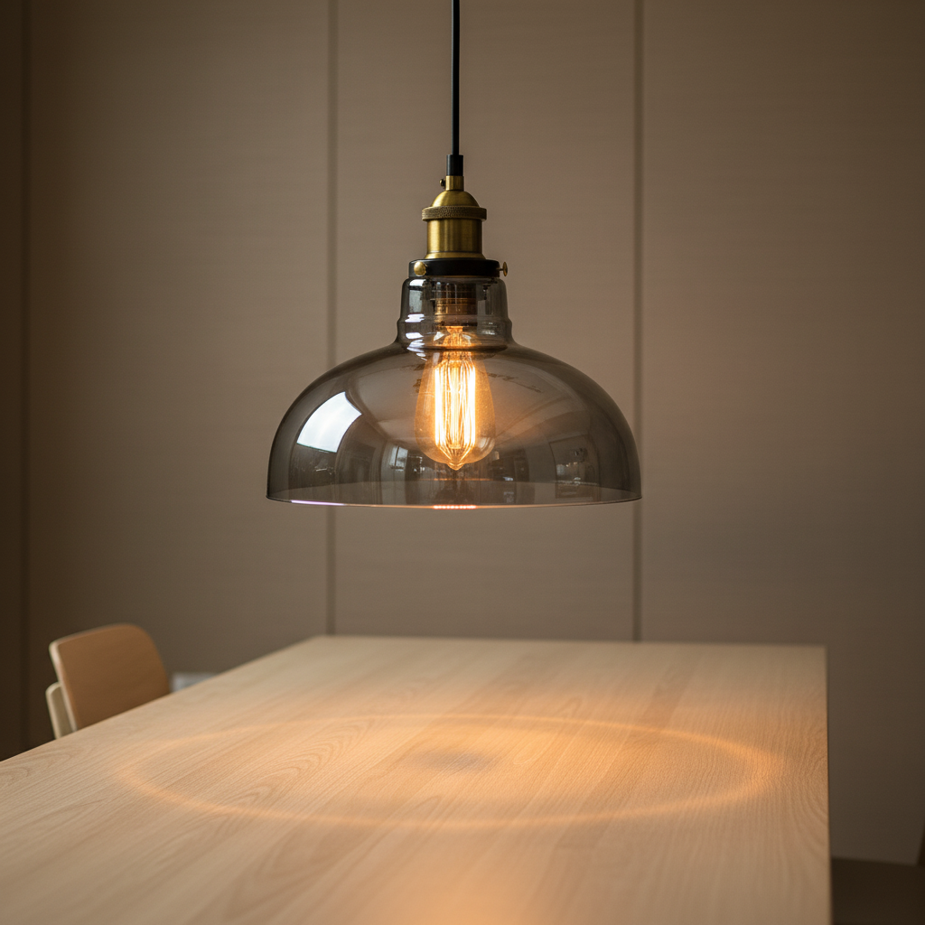 Vintage Industrial Cylindrical Crystal Glass Adjustable Height Pendant Light